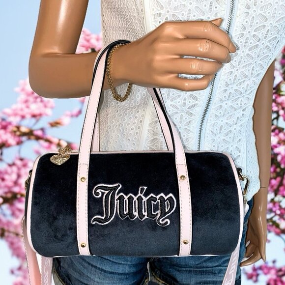 Juicy Couture Queen Of Everything Black Velvet Pink Crossbody Bag NWT - Picture 1 of 10